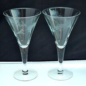2 Javit Fine Wheat Wine Water Goblet 7.5" cut glasses midcentury 50s made in USA